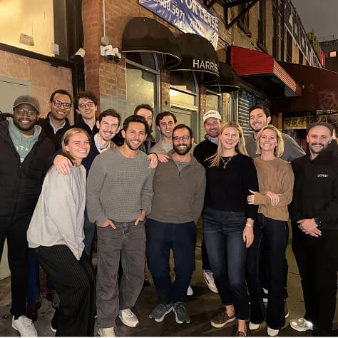 The team outside a restaurant after dinner